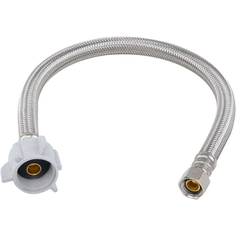 PlumbShop Braided Stainless Steel Toilet Water Supply Line Connector, 3/8-in Comp x 7/8-in Ballcock x 16-in