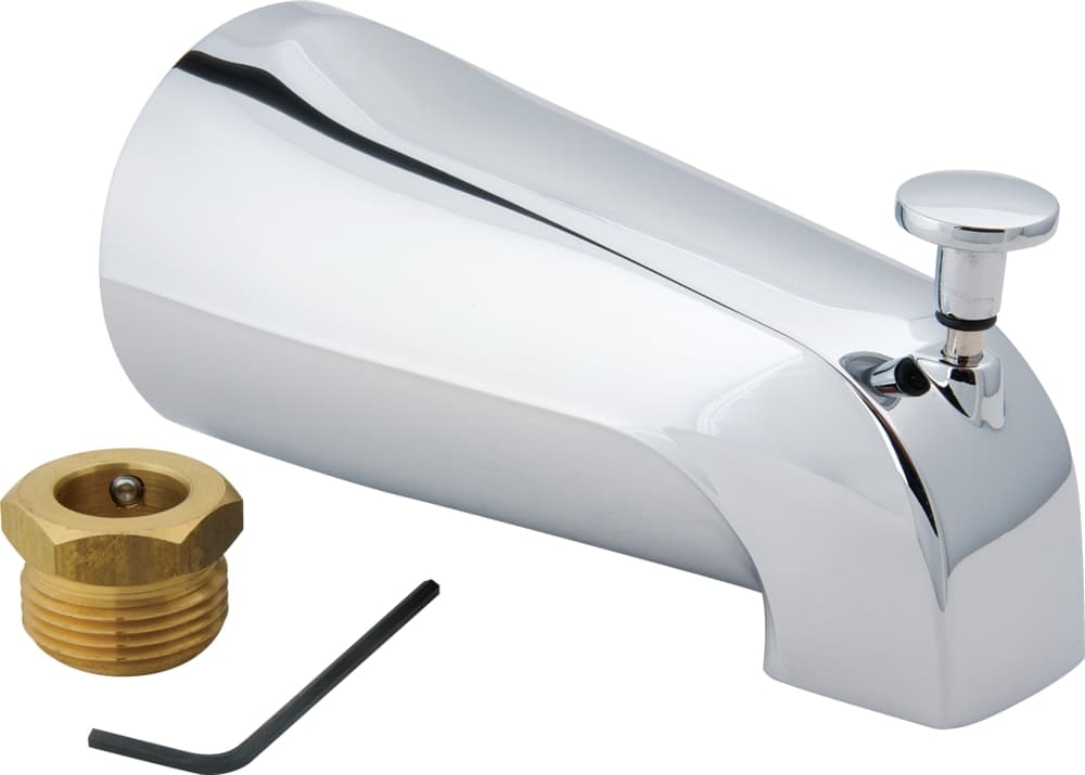PlumbShop Diverter Tub Spout with 1/2-in FIP Adapter, 3/4-in FIP Inlet, Chrome