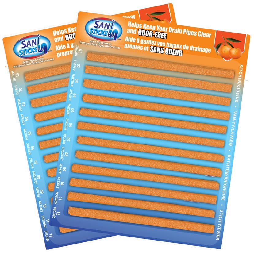 Sani Sticks Odour-Free Drain Pipe Cleaner, Orange, 24-pk