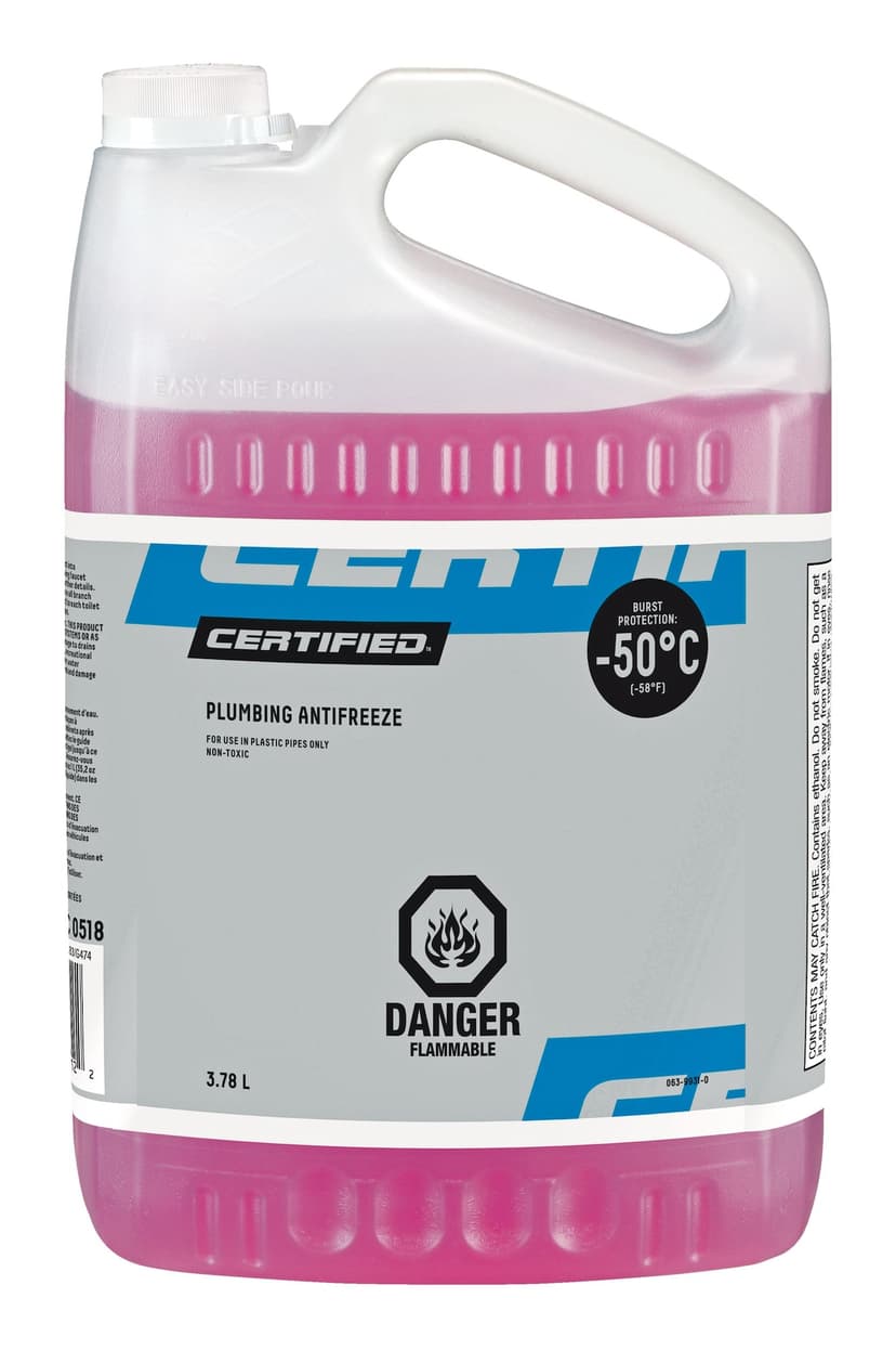 Certified Plumbing Antifreeze, Safe for Plastic Pipes, -50°C, 3.78-L