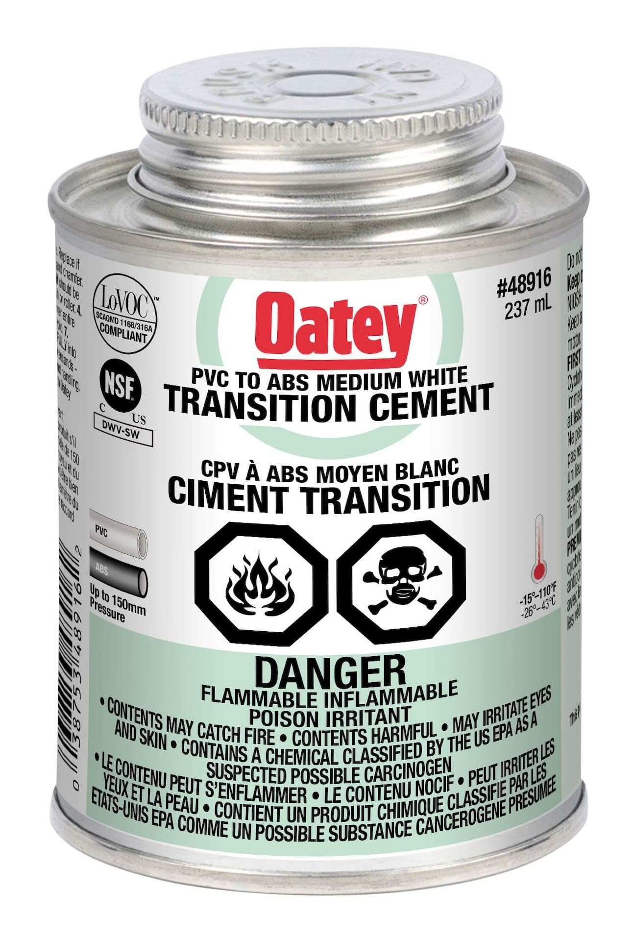 Oatey PVC to ABS Transition Cement, Medium White, 237-mL