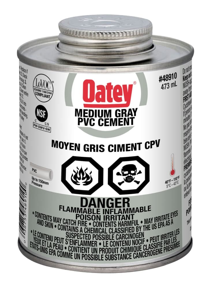 Oatey PVC Cement, Medium Grey, 473-mL