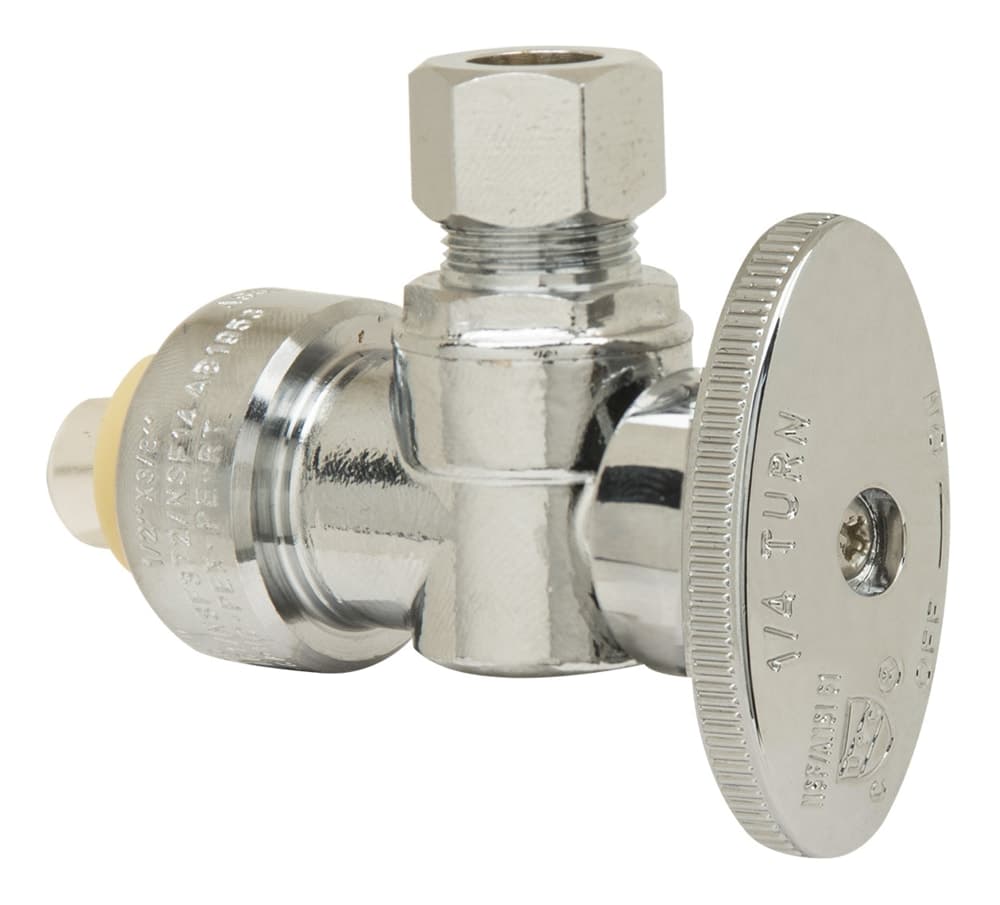 PlumbShop Chrome Plated Angle Valve, 1/2-in Nom. Push Connect x 3/8-in OD Comp