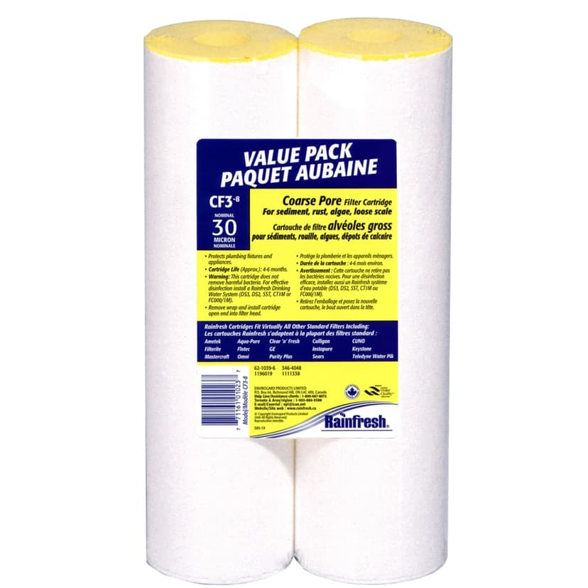 Rainfresh Coarse Pore Filter Cartridge, CF3-8, 30-Micron, 2-pk