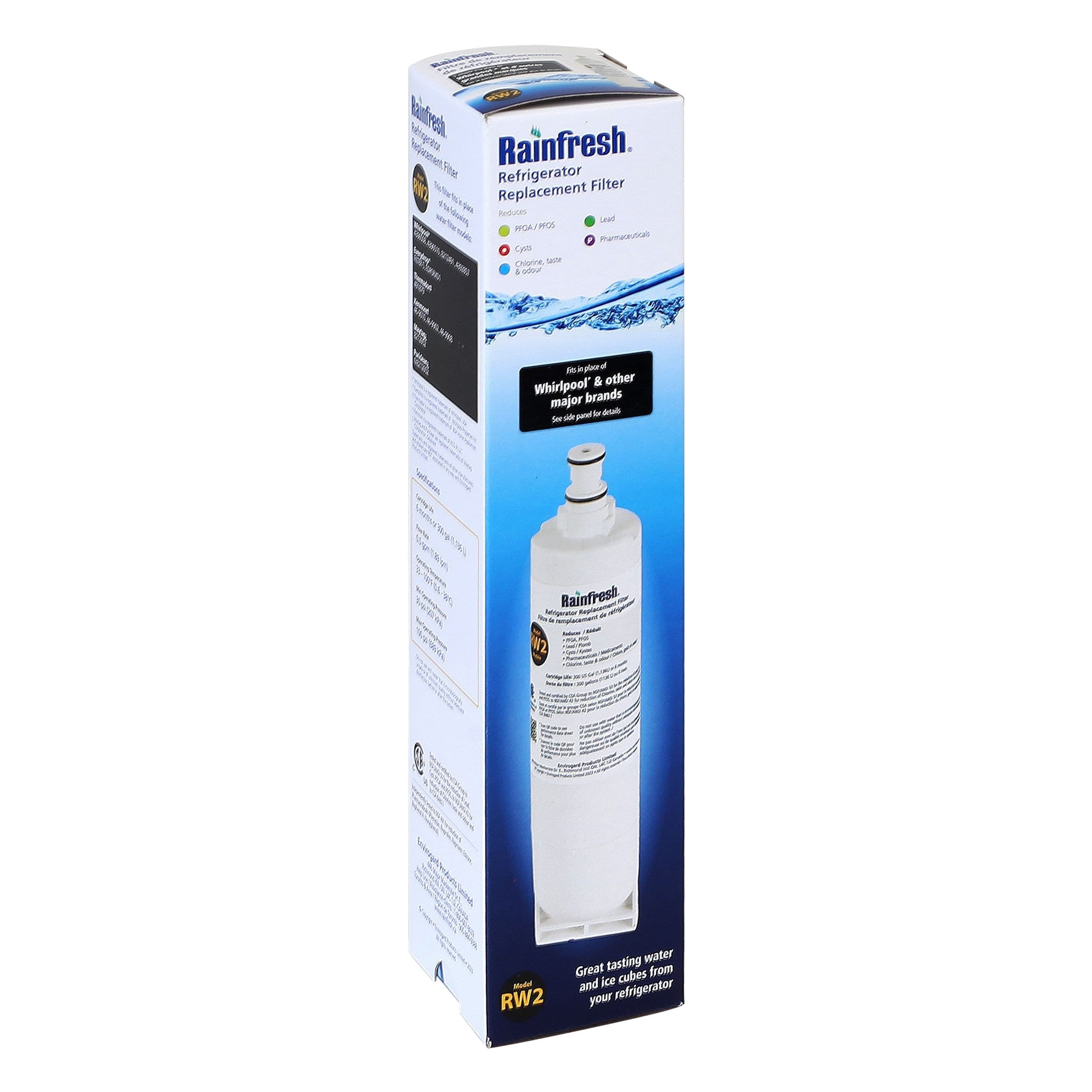 Rainfresh RW2 Fridge Filter for Whirlpool,Everydrop, Kitchenaid, Maytag and Kenmore Fridges