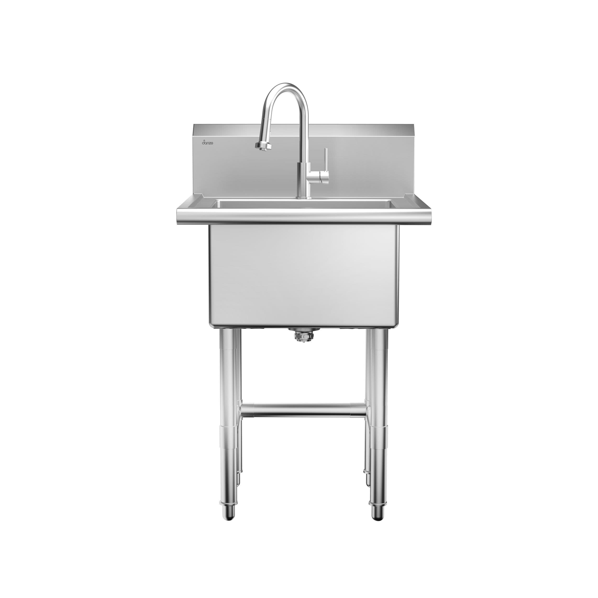 Danze Single Deep Bowl Stainless Steel Utility Sink with Pull-Down Faucet & Strainer, 24-in