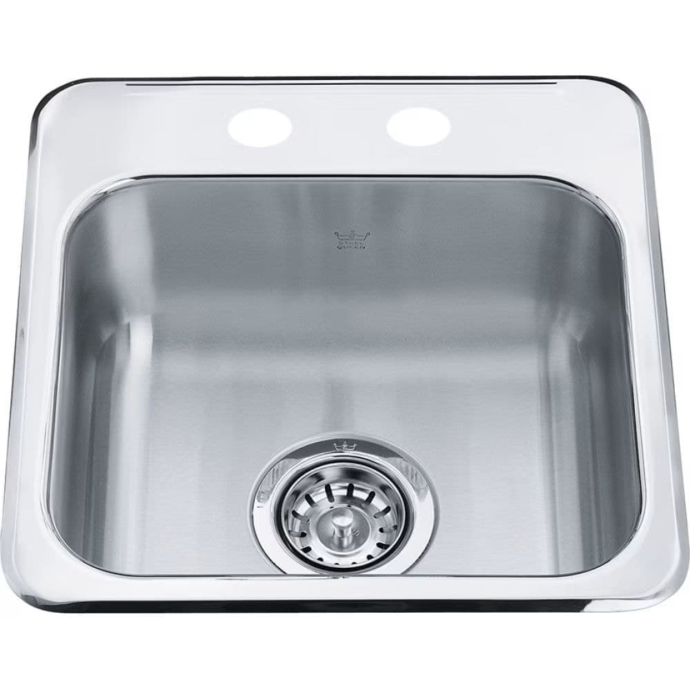 Kindred Steel Queen Drop In Single Bowl 2-Hole Hospitality Sink, 15.13-in x 15.44-in x 6-in, Stainless Steel