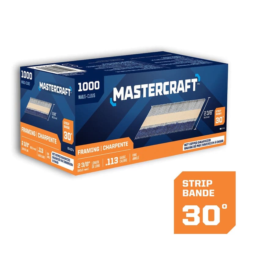 Mastercraft 2-3/8-in x .113-Gauge 30-Degree Hot Dip Galvanized Ring Shank Paper Tape Framing Nails (1000 per Box)