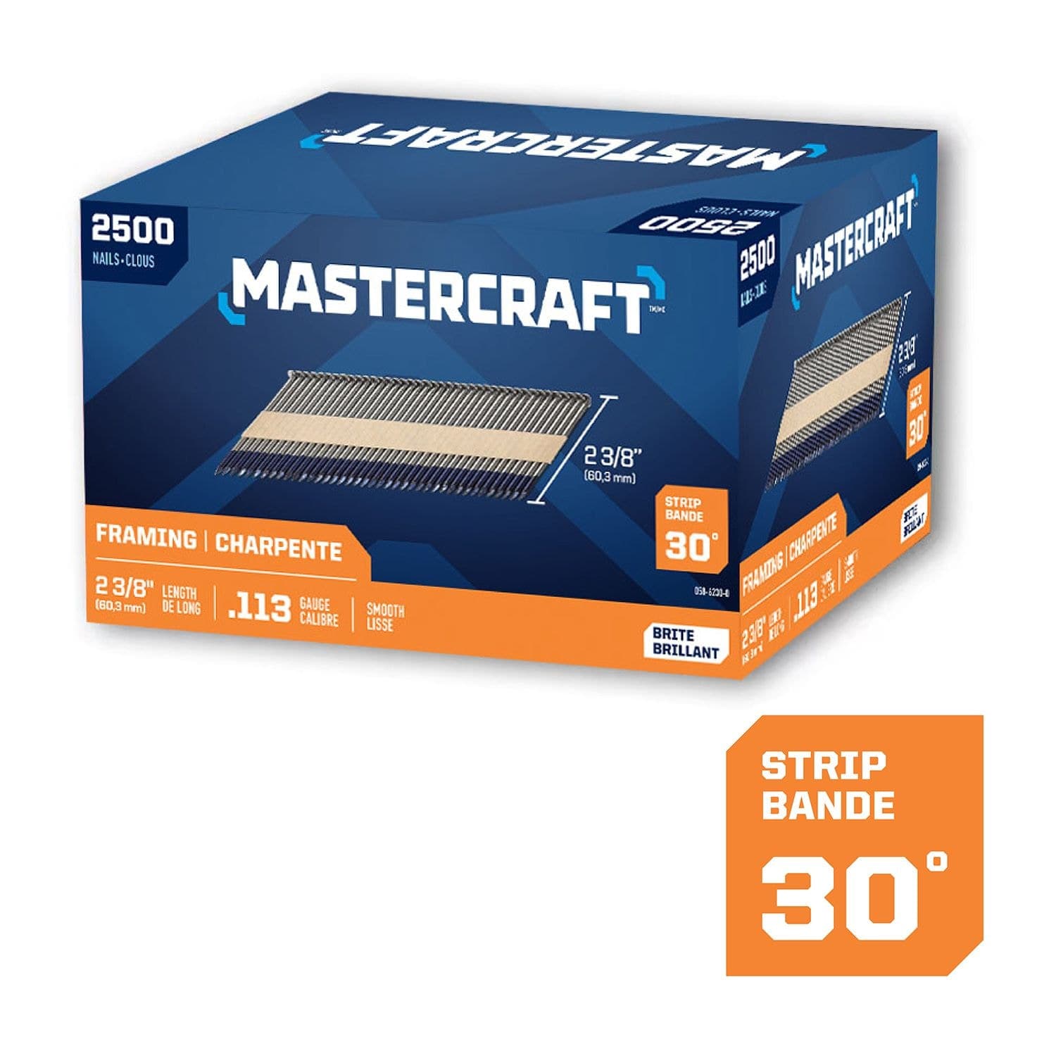 Mastercraft 2-3/8-in x .113-Gauge 30-Degree Brite Smooth Shank Paper Tape Framing Nails (2500 per Box)