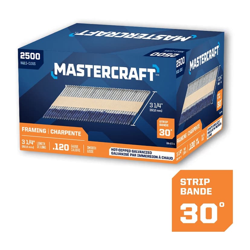 Mastercraft 3-1/4-in x .120-Gauge 30-Degree Hot Tip Galvanized Smooth Shank Paper Tape Framing Nails (2500 per Box)