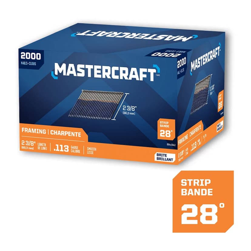 Mastercraft 2-3/8-in x .113-Gauge 28-Degree Brite Smooth Shank Wire Weld Framing Nails (2000 per Box)