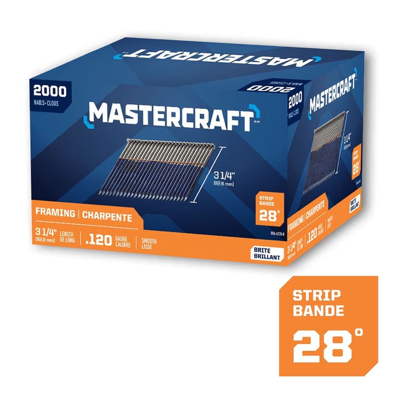 Mastercraft 3-1/4-in x .120-Gauge 28-Degree Brite Smooth Shank Wire Weld Framing Nails (2000 per Box)