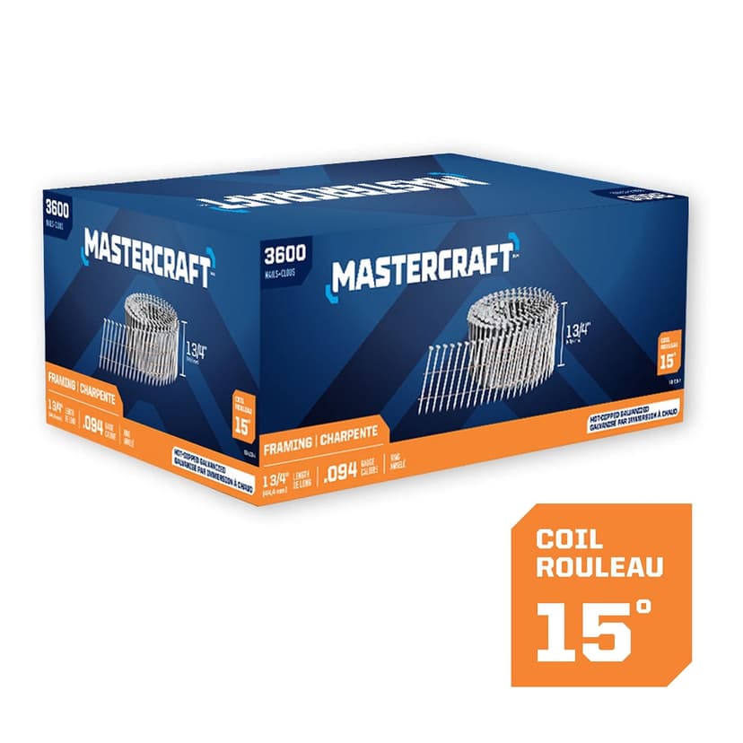 Mastercraft 1-3/4-in x .094-Gauge 15-Degree Hot Dip Galvanized Ring Shank Wire Framing Nails (3600 per Box)