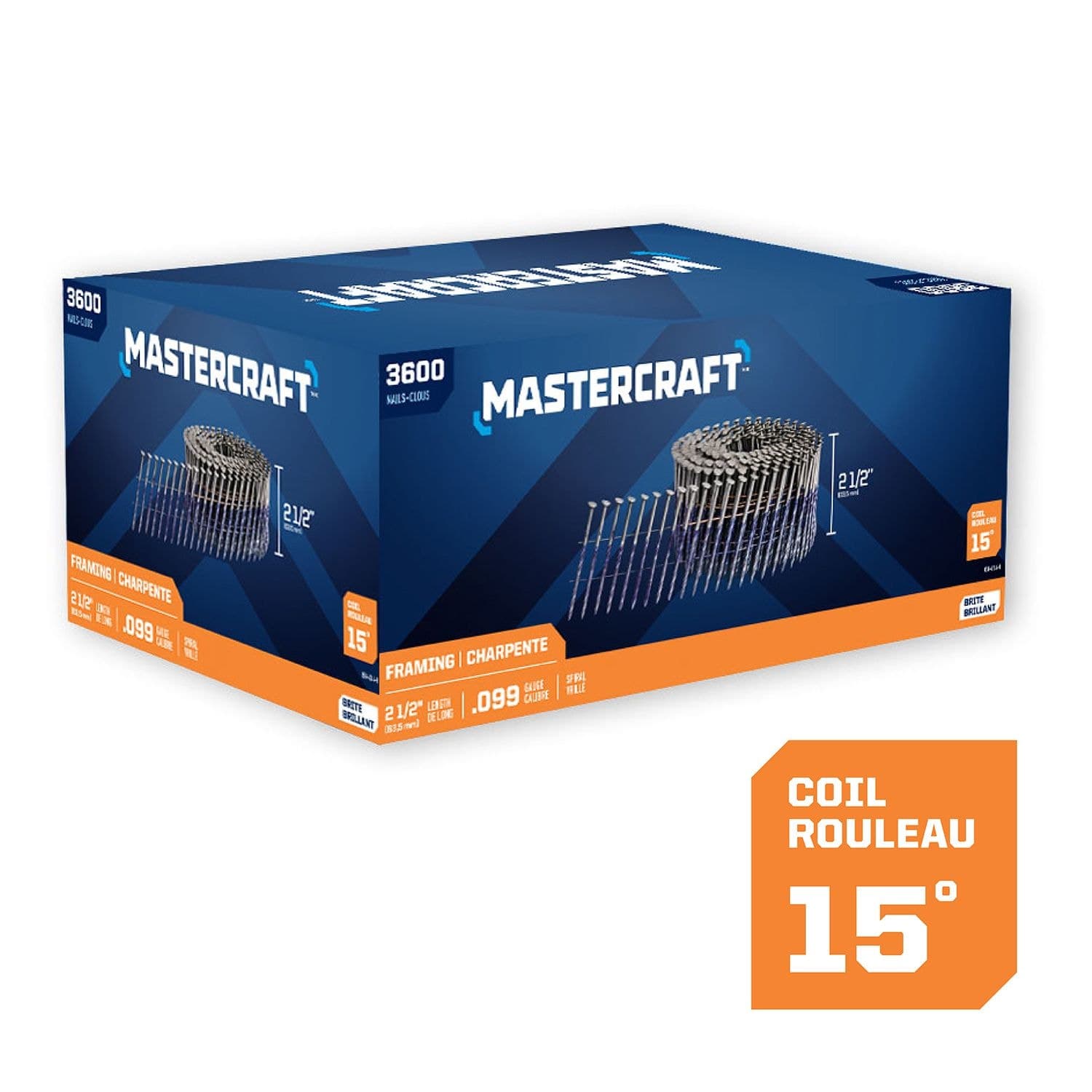 Mastercraft 2-1/2-in x .099-Gauge 15-Degree Brite Spiral Shank Wire Framing Nails (3600 per Box)