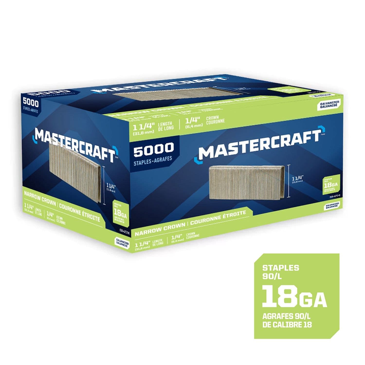 Mastercraft 1-1/4-in x 1/4-in 18-Gauge Galvanized Narrow Crown Staples (5000 Pieces)