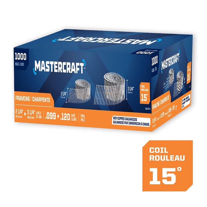 Mastercraft 2-1/4 + 3-1/4-in x .099 + .120-Gauge 15-Hot Dip Galvanized Spiral Shank Wire Framing Nails (1000 per Box)