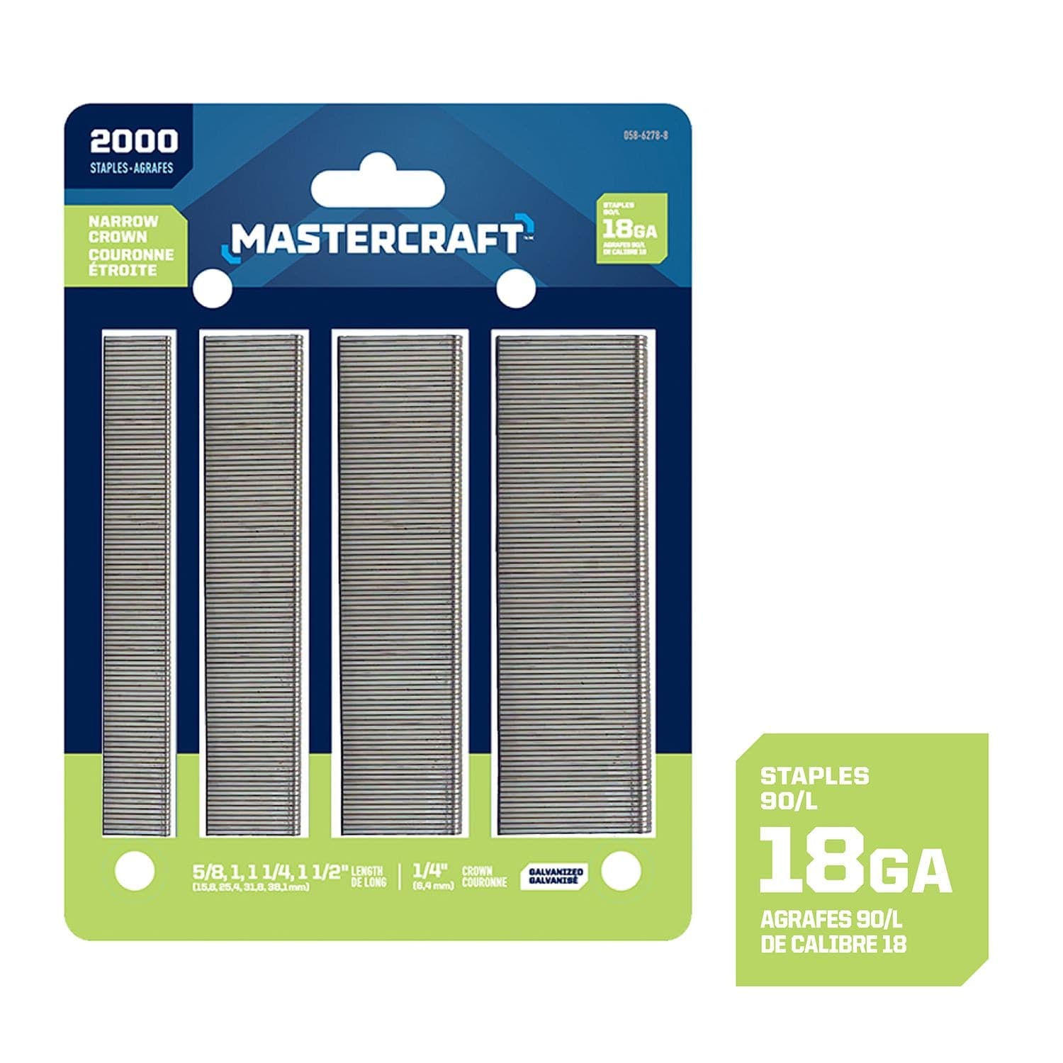 Mastercraft 18-Gauge Galvanized Narrow Crown Staples Variety Pack (2000 Pieces)