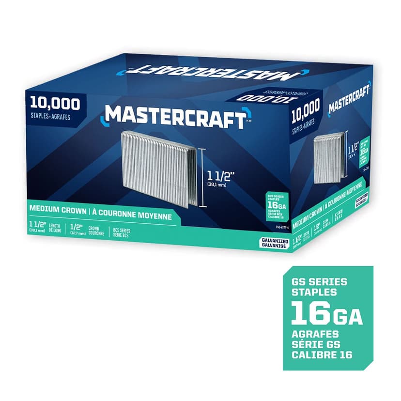 Mastercraft 1-1/2-in x 1/2-in 16-Gauge Galvanized BCS-Style Medium Crown Staples (10000 Pieces)