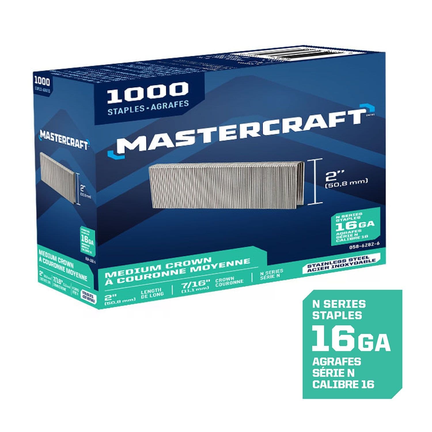 Mastercraft 2-in x 7/16-in 16-Gauge Stainless Steel N-Style Medium Crown Staples (1000 Pieces)