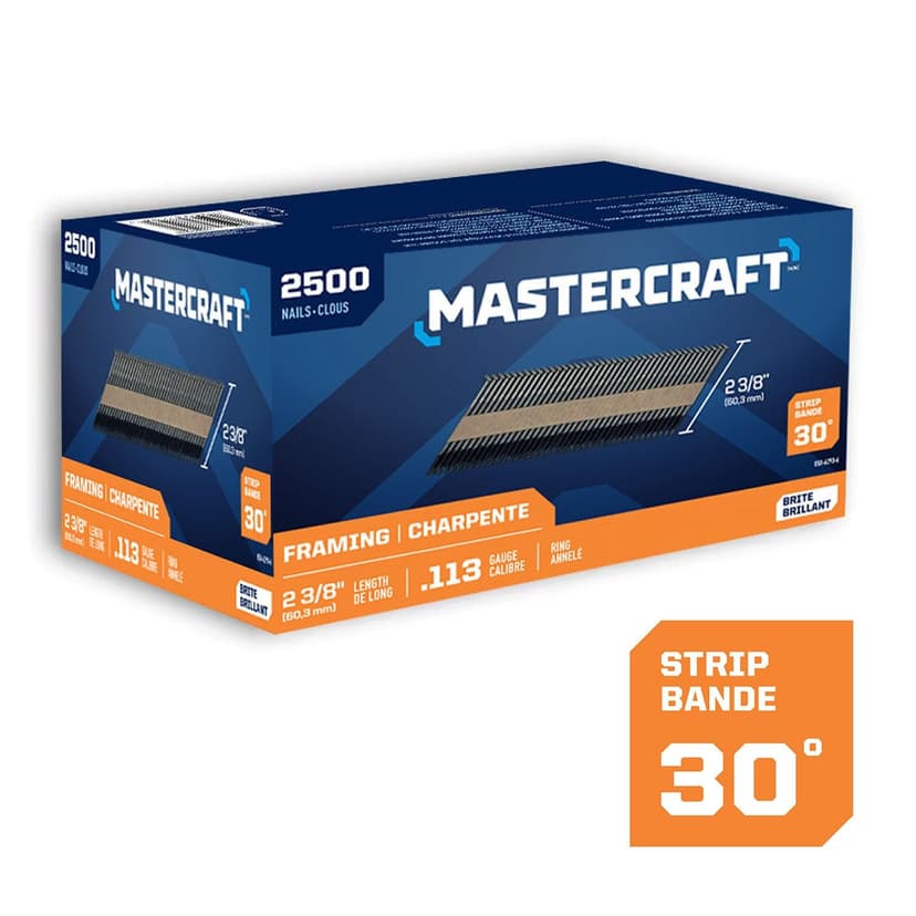 Mastercraft 2-3/8-in x .113-Gauge 30-Degree Brite Ring Shank Paper Tape Framing Nails (2500 per Box)