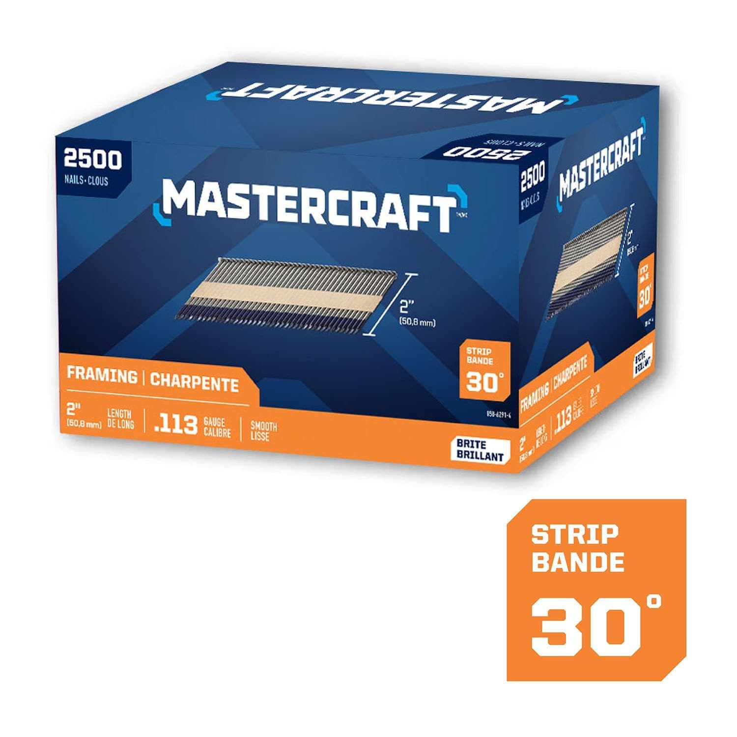 Mastercraft 2-in x .113-Gauge 30-Degree Brite Smooth Shank Paper Tape Framing Nails (2500 per Box)