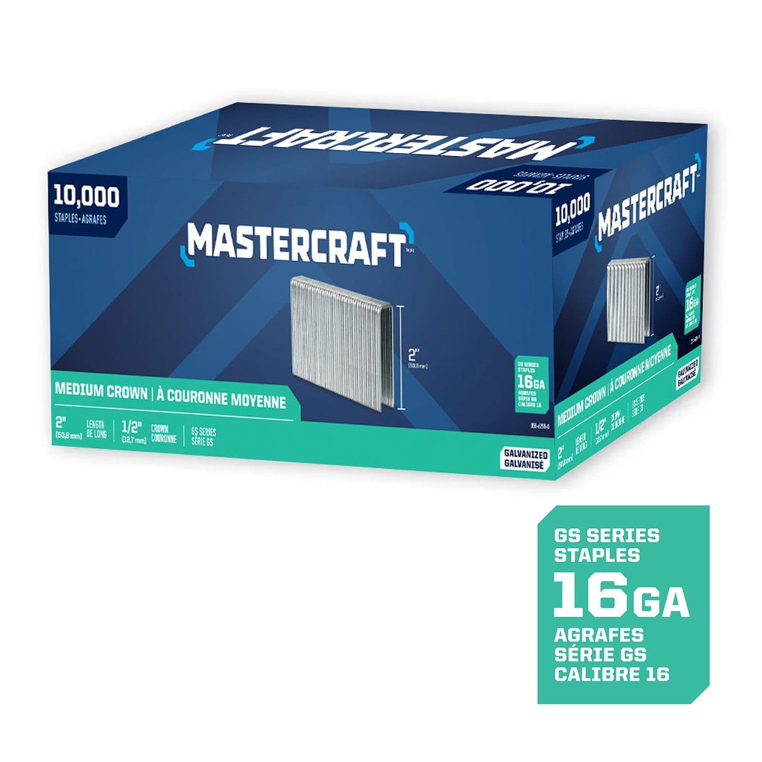 Mastercraft 2-in x 1/2-in 16-Gauge Galvanized GS-Style Medium Crown Staples (10000 Pieces)