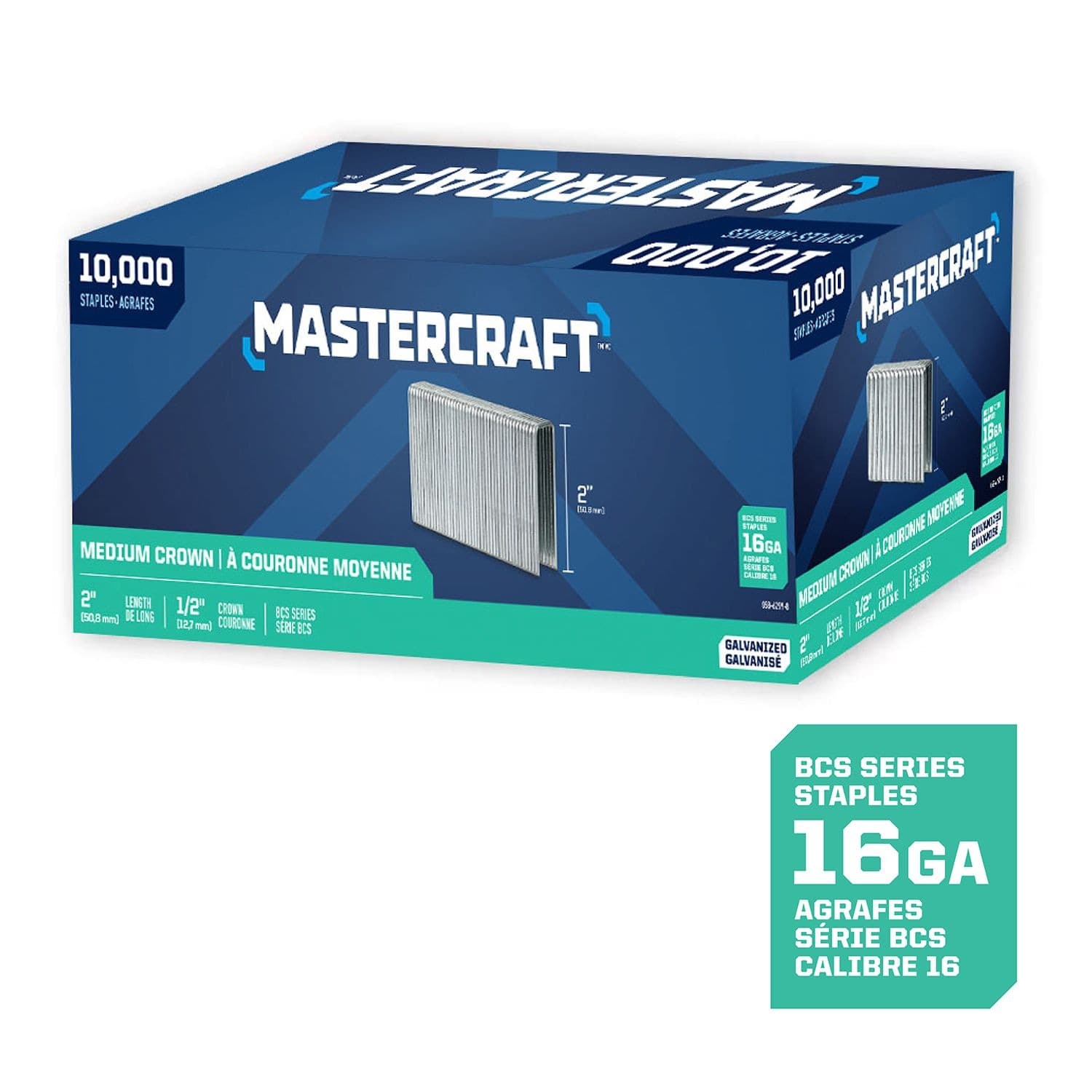 Mastercraft 2-in x 1/2-in 16-Gauge Galvanized BCS-Style Medium Crown Staples (10000 Pieces)
