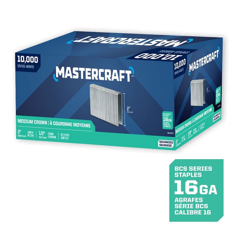 Mastercraft 2-in x 1/2-in 16-Gauge Galvanized BCS-Style Medium Crown Staples (10000 Pieces)