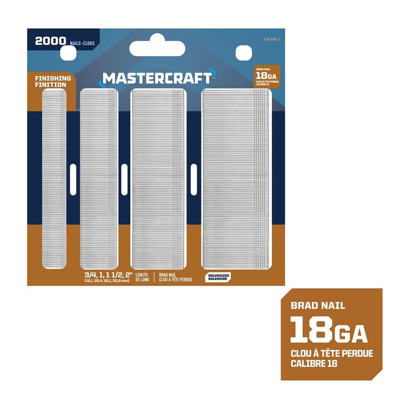 Mastercraft 3/4, 1, 1-1/2, 2-in x 18-Gauge Galvanized Steel Finishing Brad Nails Variety Pack (2000-Pack)
