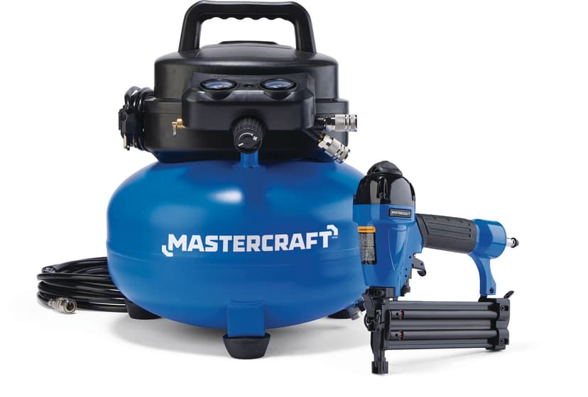 Mastercraft 6-Gallon Oil-Free Portable Pancake Air Compressor & Brad Nailer Kit, 150-PSI