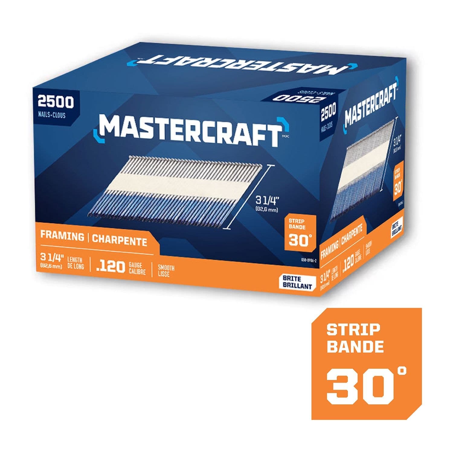 Mastercraft 3-1/4-in x .120-Gauge 30-Degree Brite Smooth Shank Paper Tape Framing Nails (2500 per Box)