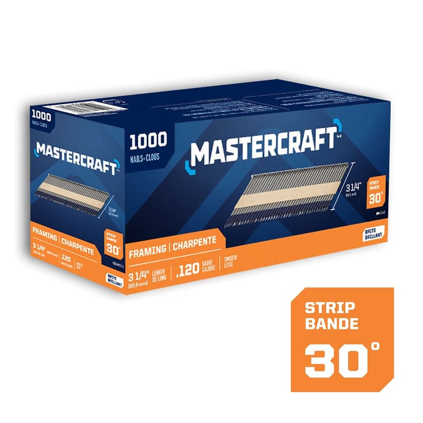 Mastercraft 3-1/4-in x .120-Gauge 30-Degree Brite Smooth Shank Paper Tape Framing Nails (1000 per Box)