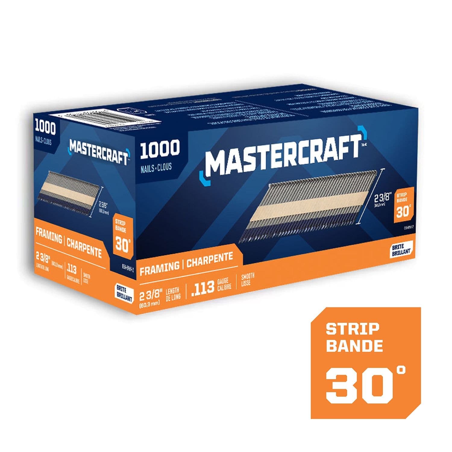 Mastercraft 2-3/8-in x .113-Gauge 30-Degree Brite Smooth Shank Paper Tape Framing Nails (1000 per Box)