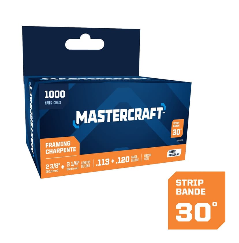 Mastercraft 2-3/8 + 3-1/4-in x .113 + .120-Gauge 30-Degree Brite Smooth Shank Paper Tape Framing Nails (1000 per Box)