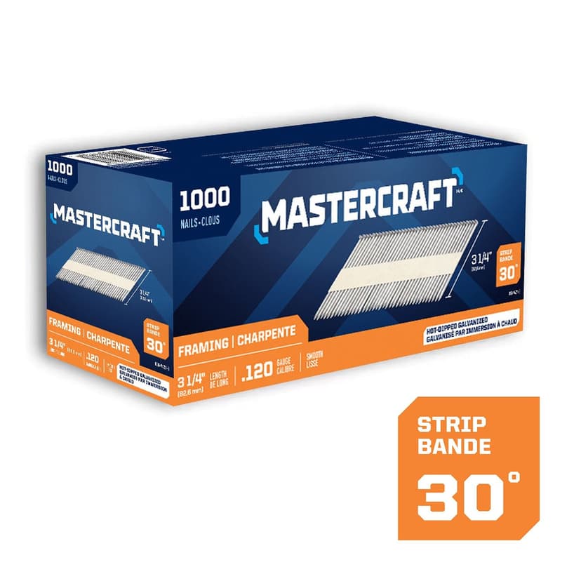 Mastercraft 3-1/4-in x .120-Gauge 30-Degree Hot Tip Galvanized Smooth Shank Paper Tape Framing Nails (1000 per Box)