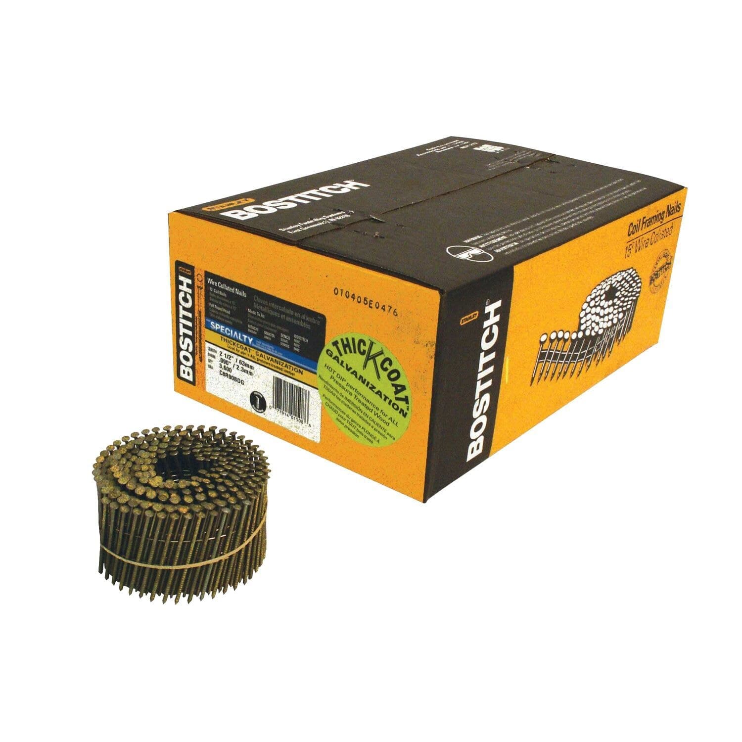 Bostitch Galvanized Wire Weld Coil Framing Nails, 15D, 2-1/2-in, 4500-pc