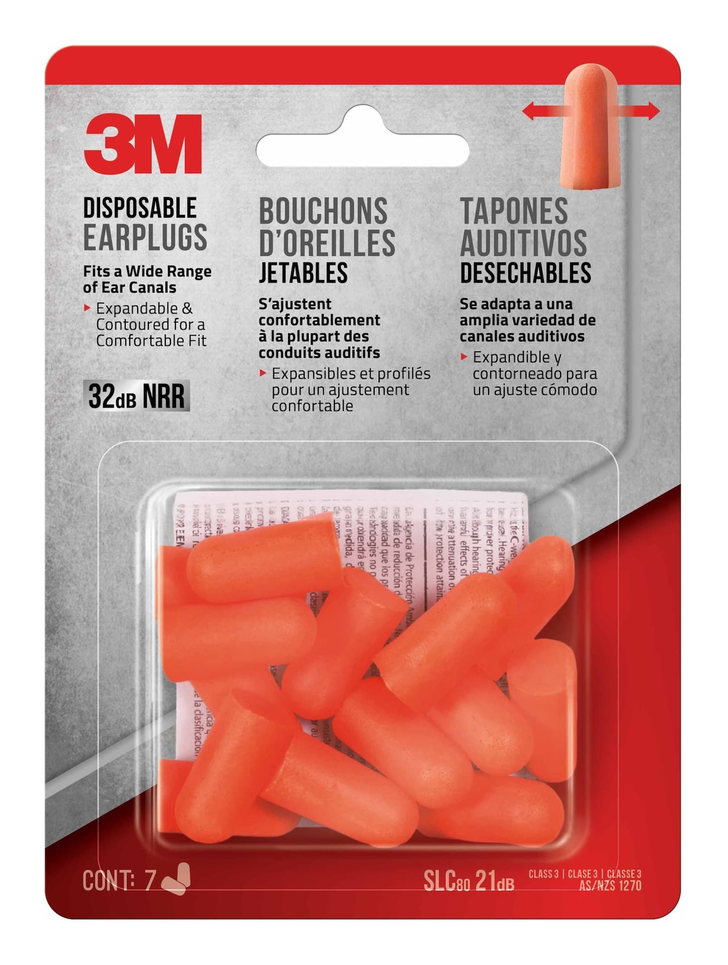 3M™ 92077-7-10DC NRR 32dB Uncorded Disposable Earplugs, Orange, 7-Pairs