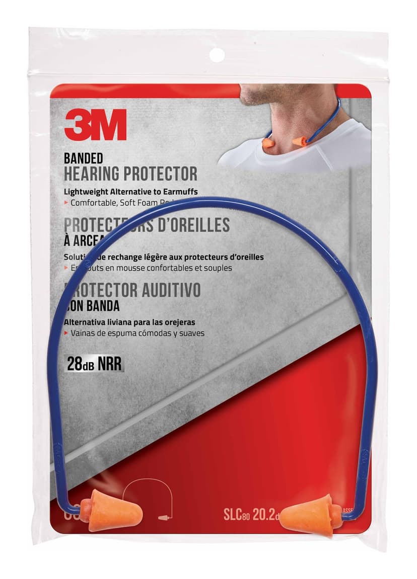 3M™ NRR 28dB Banded Hearing Protector, Orange/Blue