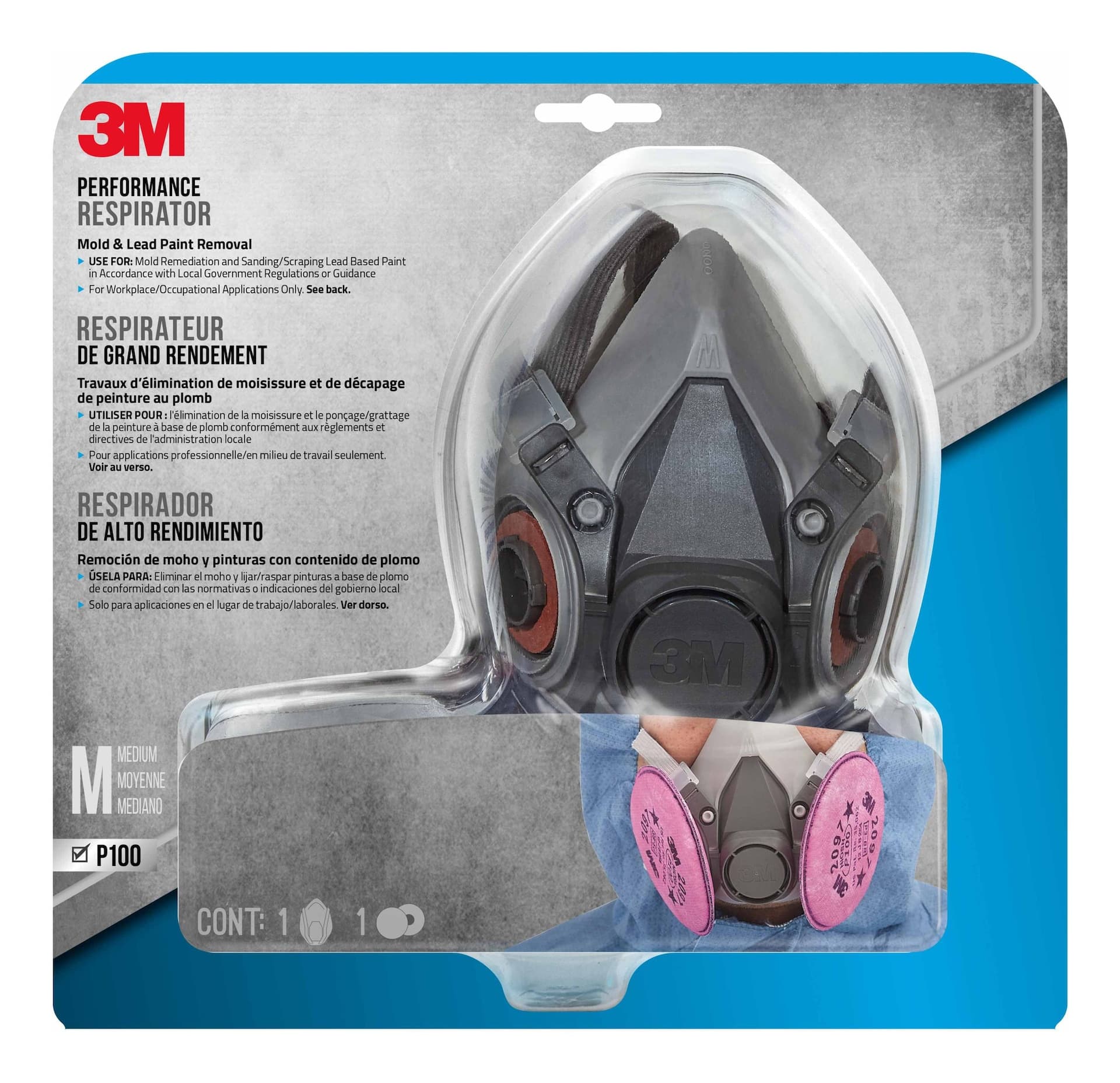 3M™ Mold & Lead Paint Removal P100 Performance Respirator, Black