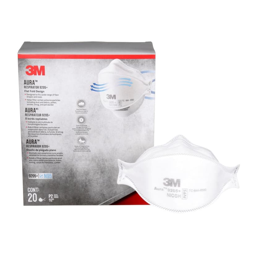 3M Aura N95 Respiratory Masks, White, 20-pk