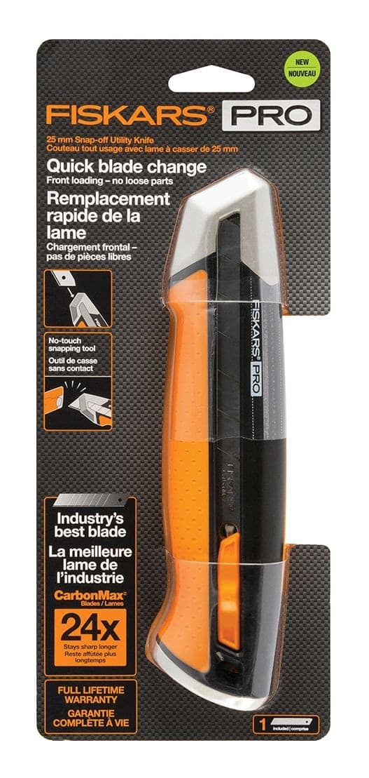 Fiskars Pro Snap-Off Blade Utility Knife, 25-mm, Black/Orange