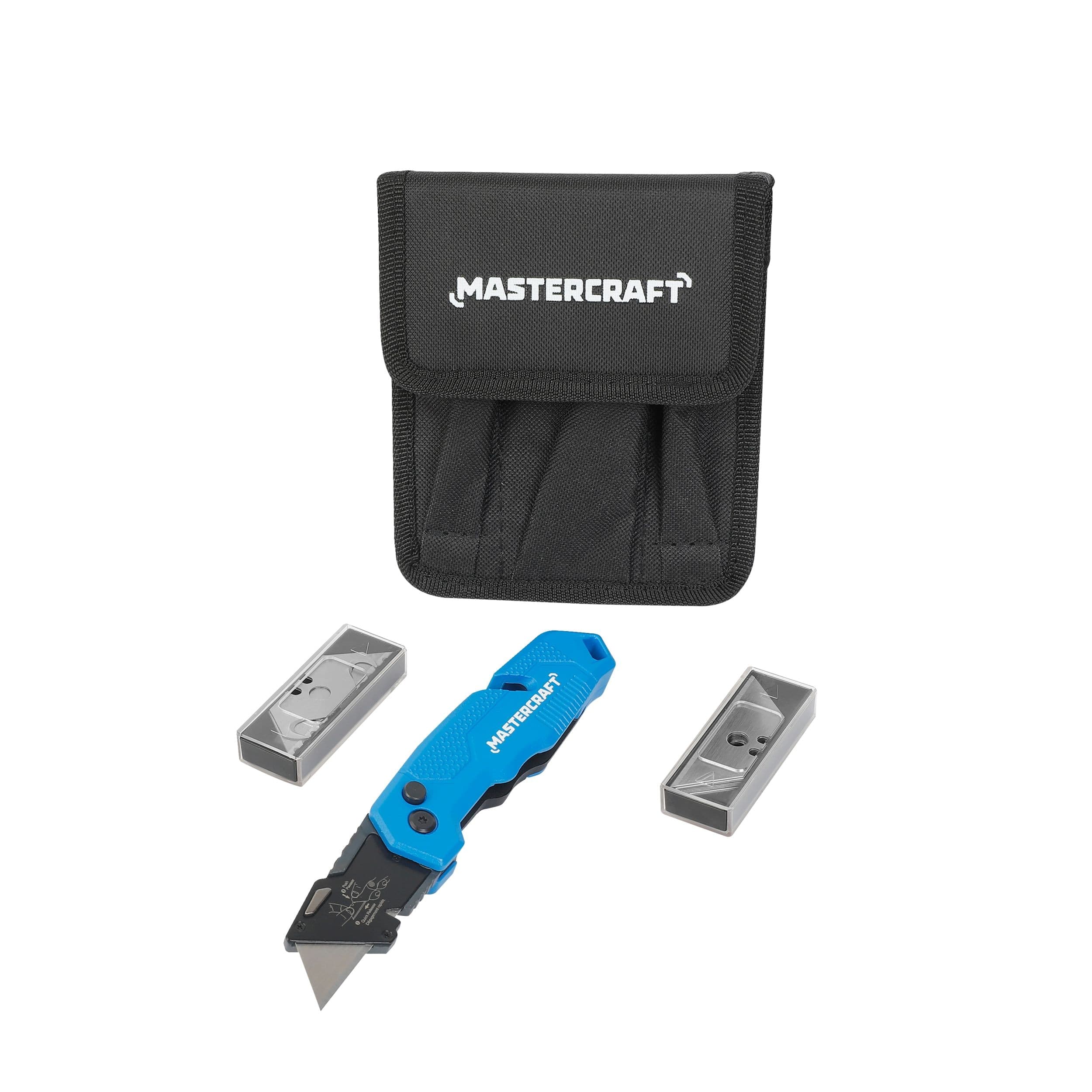 Mastercraft Folding Utility Knife Set with Extra Blades & Case