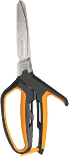 Fiskars PowerArc Heavy-Duty Stainless-Steel Easy-Action Scissors, 10-in, Black/Orange