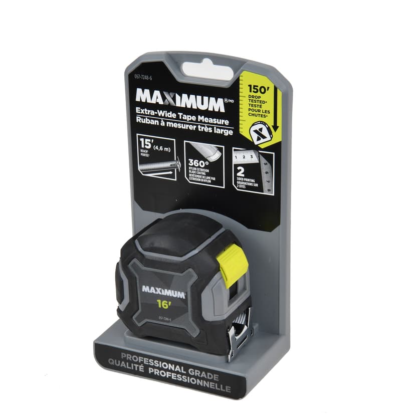 MAXIMUM Tape Measure with Double Side Printing, 16-ft. 150' drop tested