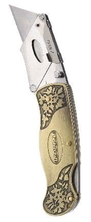 Mastercraft Limited Edition Brass Folding Blade Utility Knife, Gold