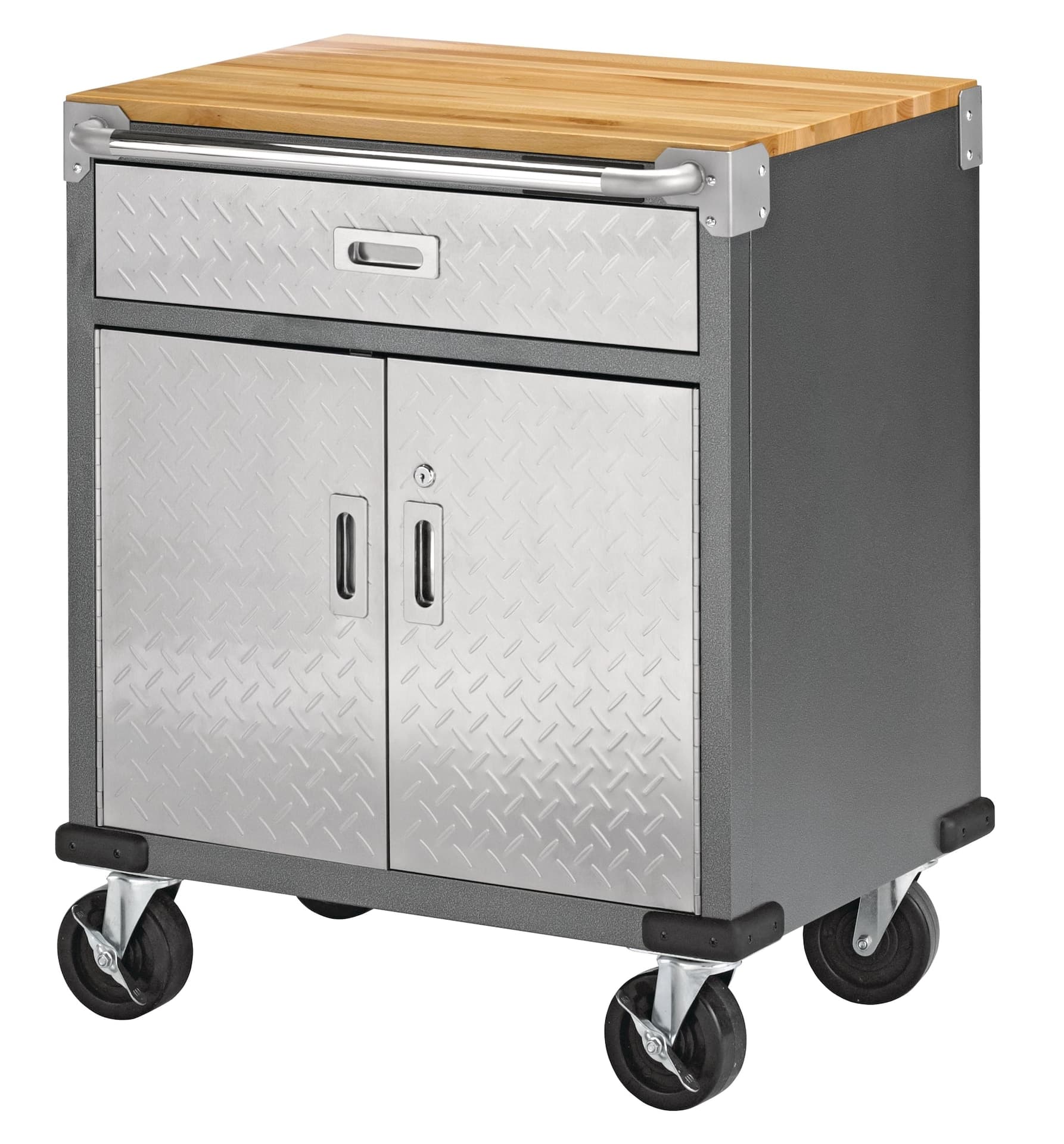 Mastercraft 29" Diamond Series 2-Door, 1-Drawer Wooden Top Base Cabinet with Wheels, 29 x 20 x 35-in