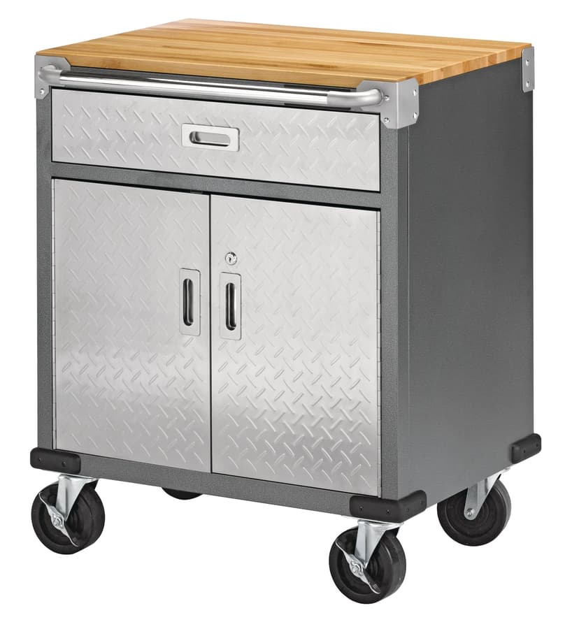 Mastercraft 29" Diamond Series 2-Door, 1-Drawer Wooden Top Base Cabinet with Wheels, 29 x 20 x 35-in