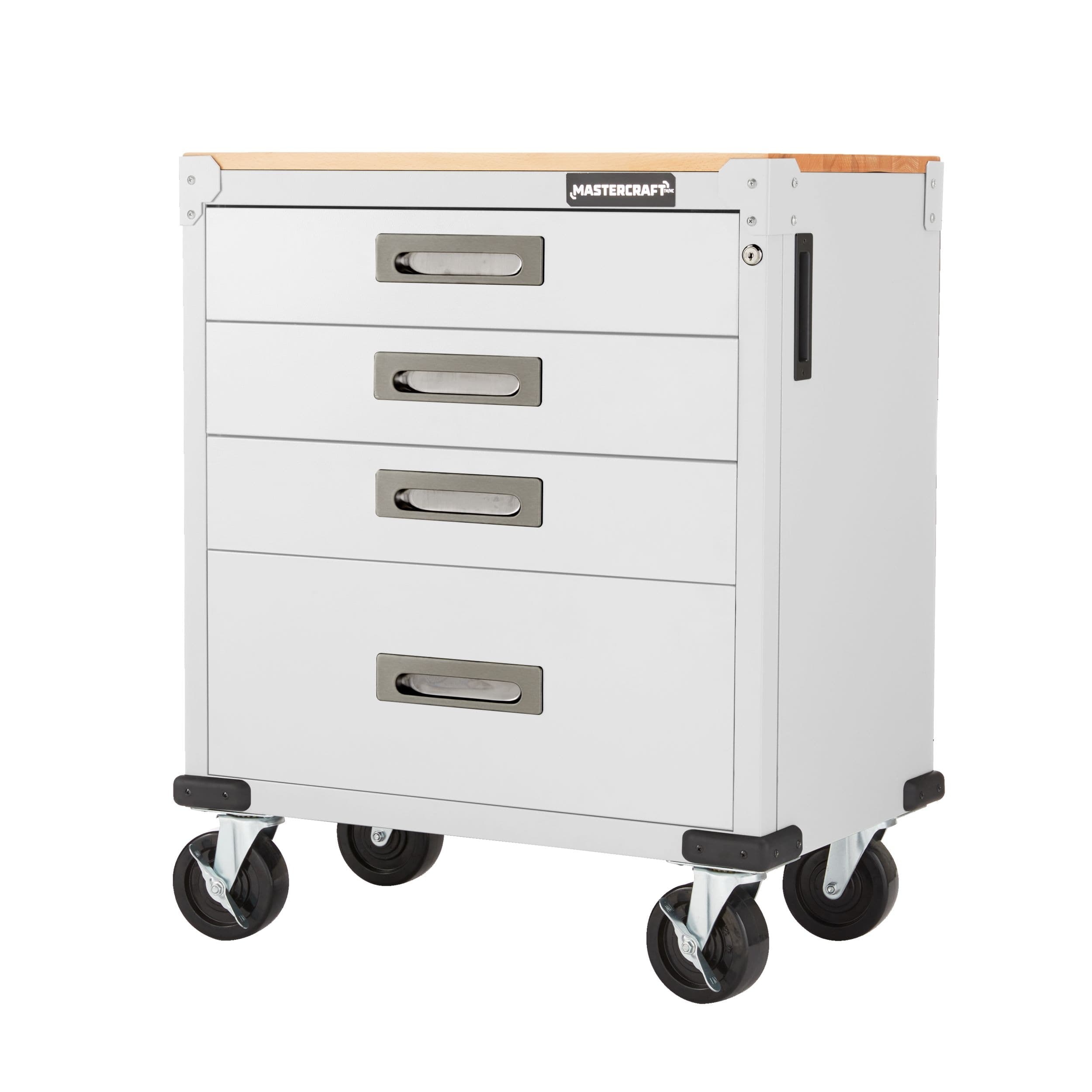 Mastercraft 28" White Wide-4 Drawer Wooden Top Base Cabinet with Castors, 28 x 18 x 34.5-in