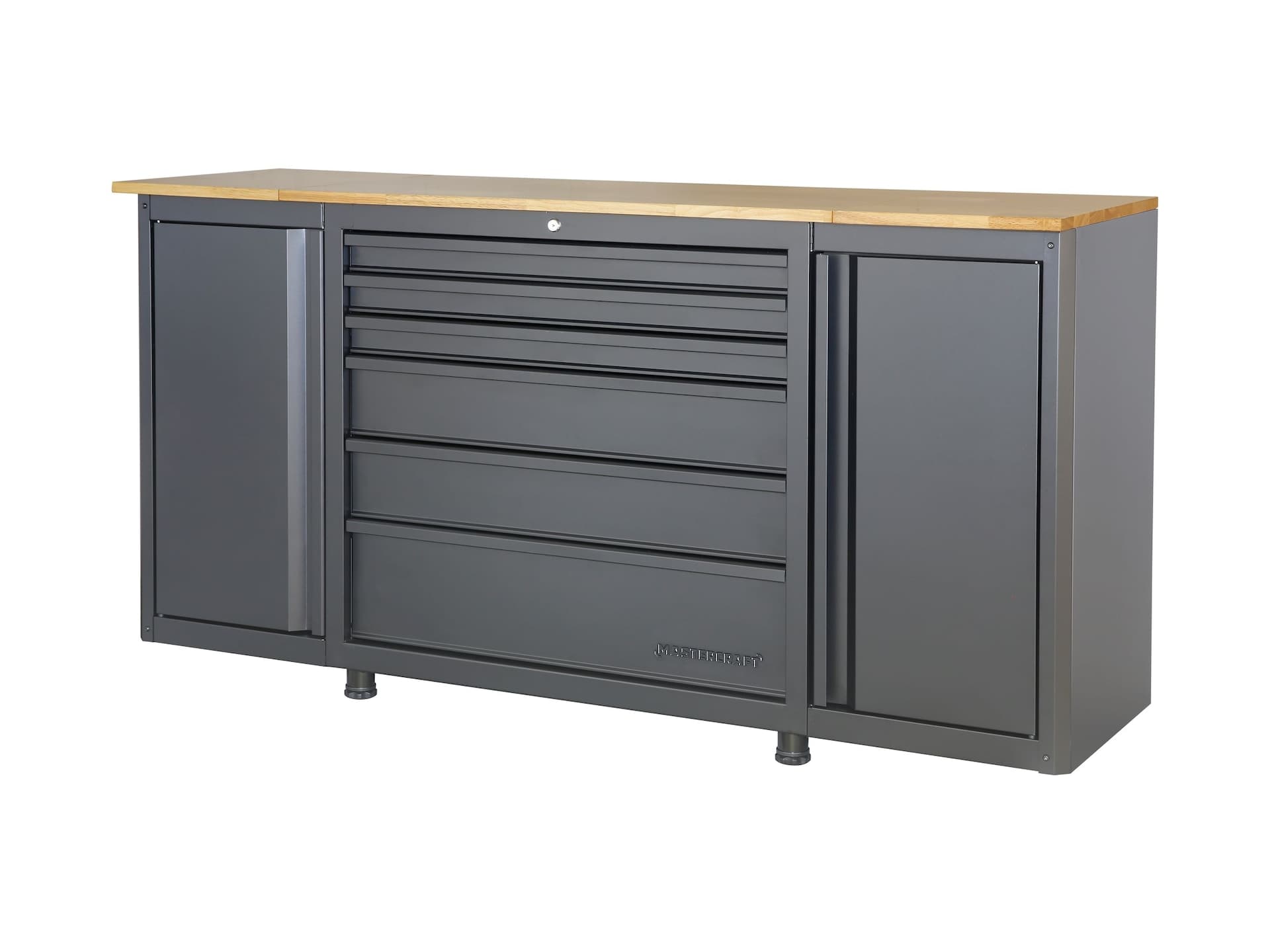 Mastercraft 70" Black 2-Door, 6-Drawer Wooden Top Work Station, 70 x 20 x 36-in