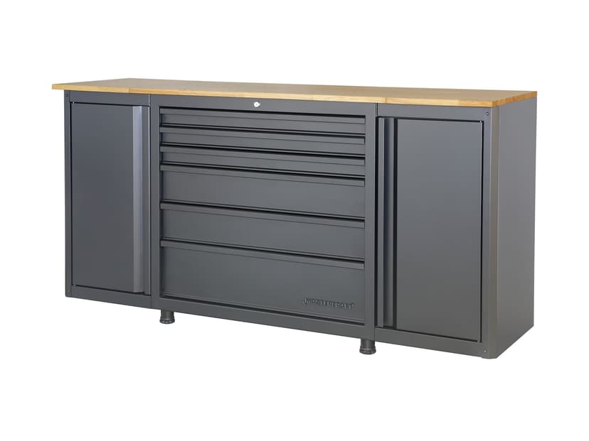 Mastercraft 70" Black 2-Door, 6-Drawer Wooden Top Work Station, 70 x 20 x 36-in
